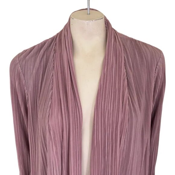 CHICO'S Easywear Accordion Pleated Bubble Hem Open Front Jacket  Mauve Pink SZ M - Picture 2 of 10